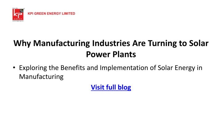 why manufacturing industries are turning to solar power plants