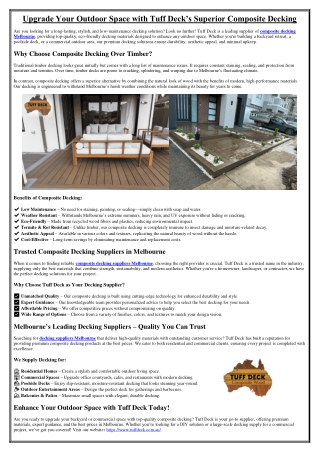 Upgrade Your Outdoor Space with Tuff Deck’s Superior Composite Decking