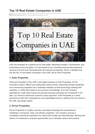 Top 10 Real Estate Companies in UAE