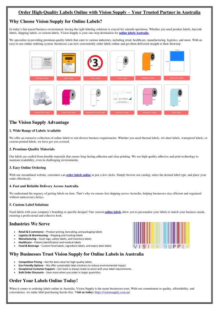 order high quality labels online with vision