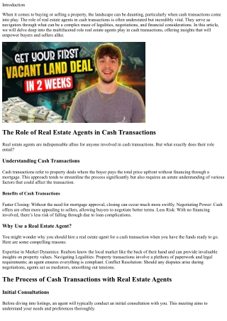 The Role of Real Estate Agents in Cash Transactions