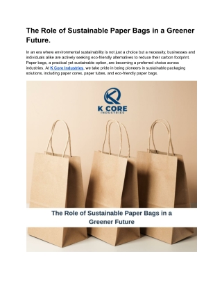 The Role of Sustainable Paper Bags in a Greener Future.