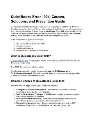 quickbooks error 1904 causes solutions