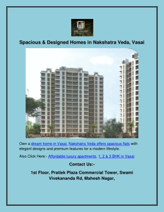 Spacious & Designed Homes in Nakshatra Veda, Vasai