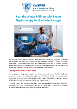 Beat the Winter Stiffness with Expert Physiotherapy Services in Indiranagar