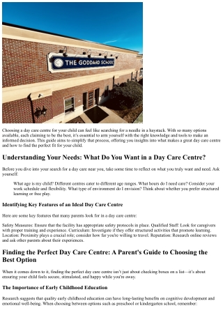 Finding the Perfect Day Care Centre: A Parent's Guide to Choosing the Best Optio