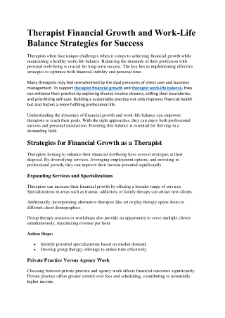 Therapist Financial Growth and Work-Life Balance Strategies for Success