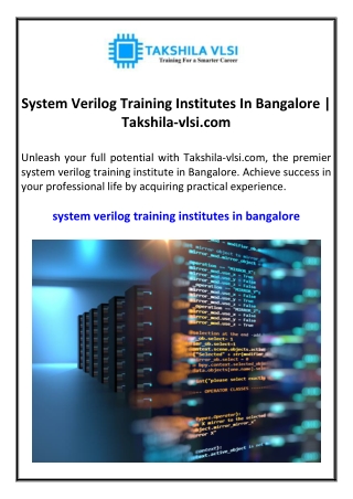 system verilog training institutes in bangalore