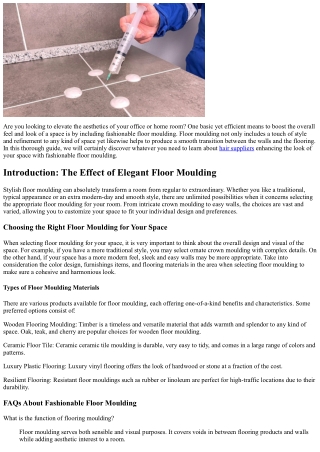 Improve the Look of Your Space with Trendy Floor Moulding