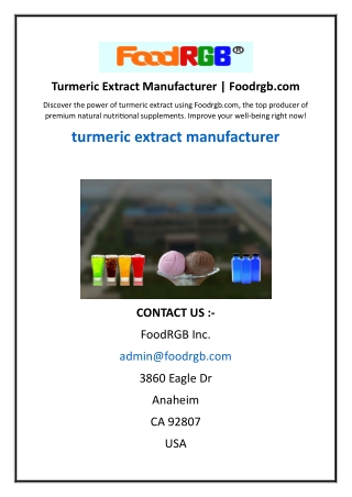 Turmeric Extract Manufacturer | Foodrgb.com