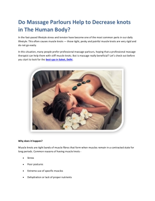Do Massage Parlours Help to Decrease knots in The Human Body
