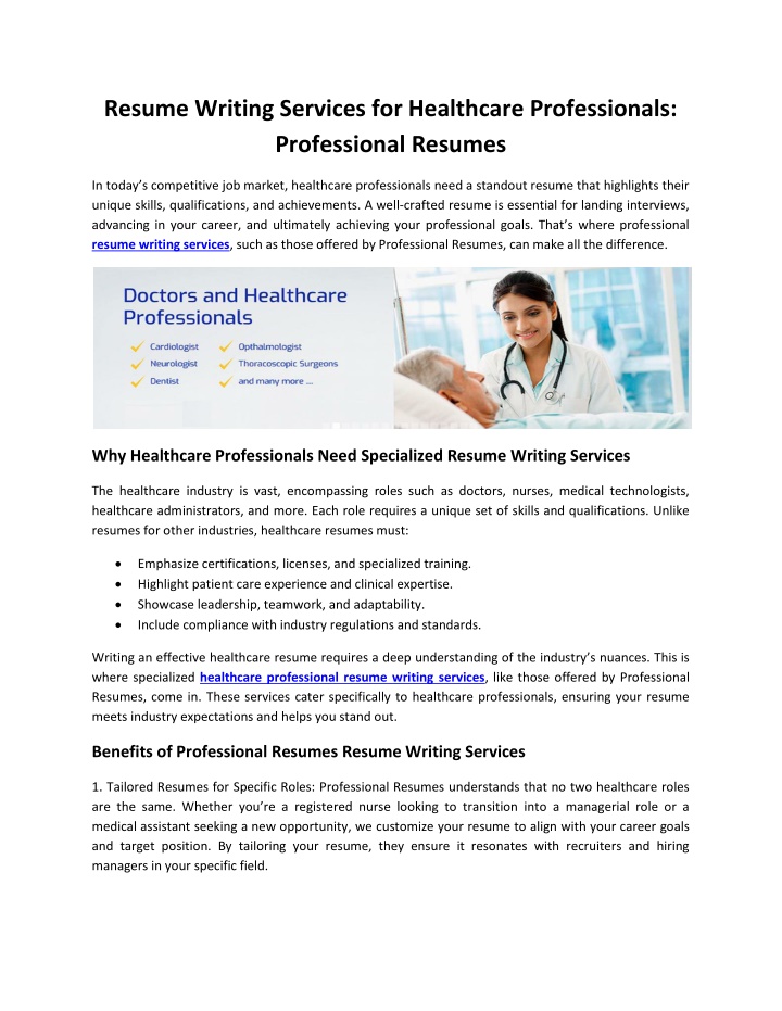 resume writing services for healthcare