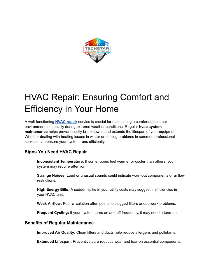 hvac repair ensuring comfort and efficiency