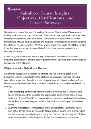 Salesforce Course Insights Objectives, Certifications, and Career Pathways