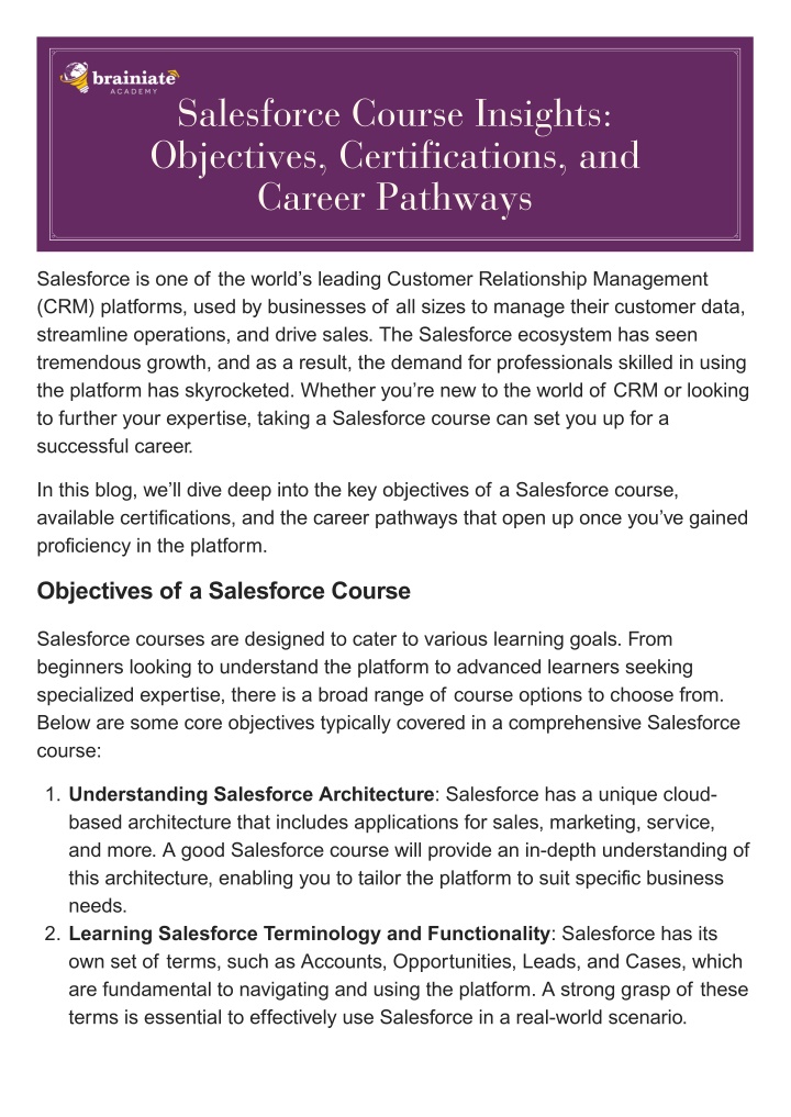 salesforce course insights objectives