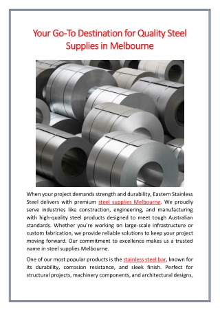 Your Go-To Destination for Quality Steel Supplies in Melbourne