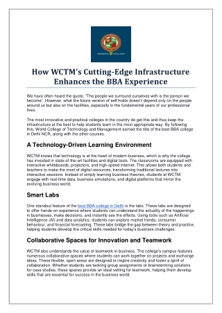 How WCTMs Cutting-Edge Infrastructure Enhances the BBA Experience