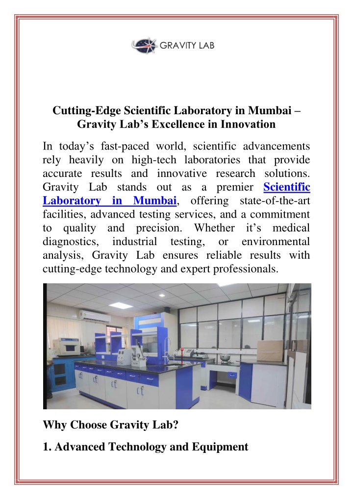 cutting edge scientific laboratory in mumbai