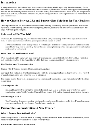 How to Choose Between 2FA and Passwordless Solutions for Your Business
