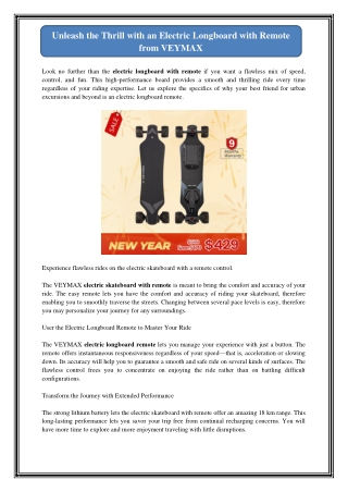 Unleash the Thrill with an Electric Longboard with Remote from VEYMAX