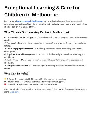Title Exceptional Learning & Care for Children in Melbourne