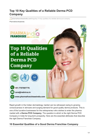 Top 10 Key Qualities of a Reliable Derma PCD Company