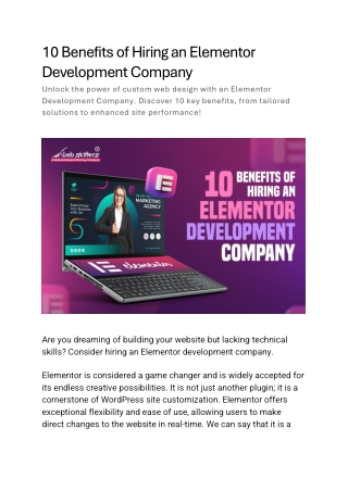 10 Benefits of Hiring an Elementor Development Company