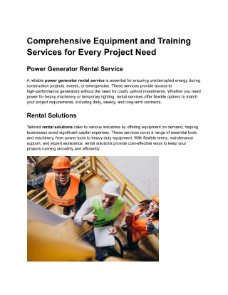 Comprehensive Equipment and Training Services for Every Project Need