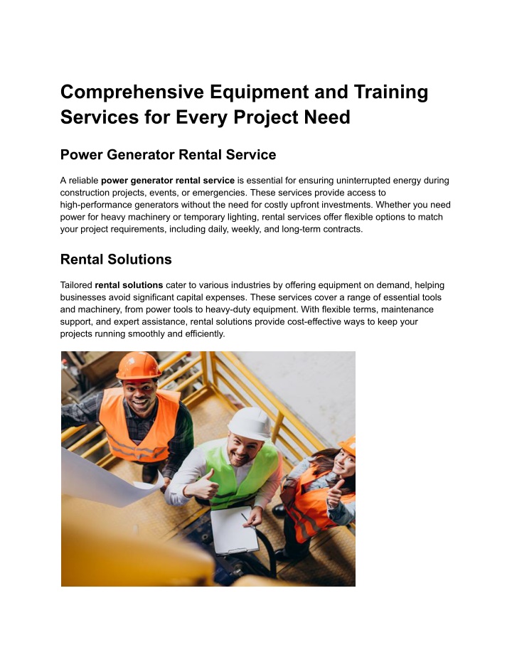 comprehensive equipment and training services