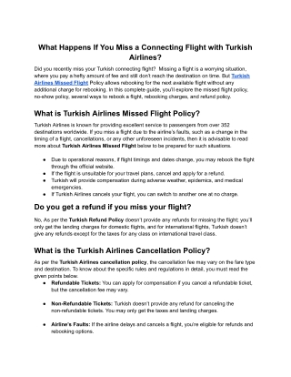 What Happens If You Miss a Connecting Flight with Turkish Airlines