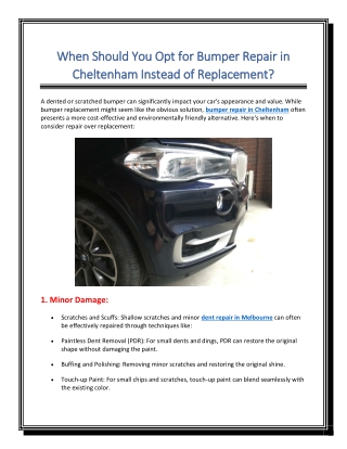 When Should You Opt for Bumper Repair in Cheltenham Instead of Replacement