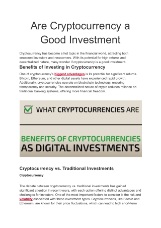 Are Cryptocurrency a Good Investment
