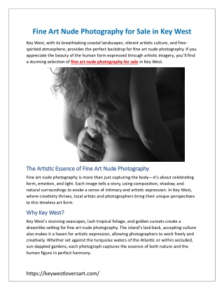 Fine Art Nude Photography for Sale in Key West