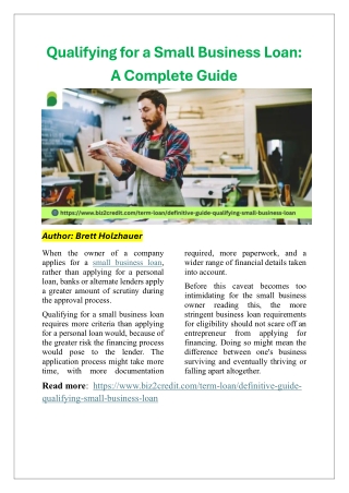 Qualifying for a Small Business Loan A Complete Guide