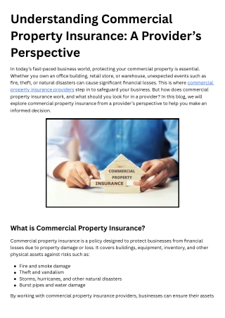 Understanding Commercial Property Insurance A Provider’s Perspective