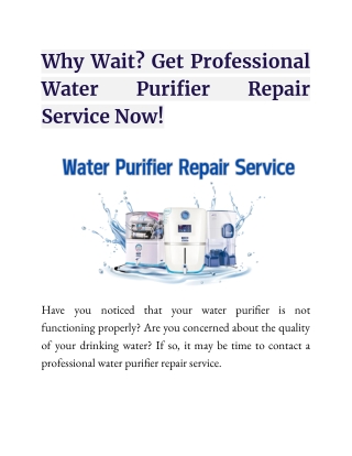 Water Purifier Repair service