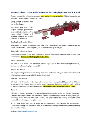 Commercial Die Cutters, Folder Gluers for the packaging industry - B & R Moll