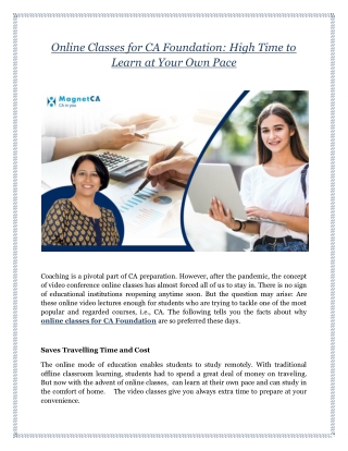 Online Classes for CA Foundation: High Time to Learn at Your Own Pace