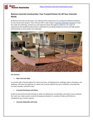 Ramirez Concrete Construction - Your Trusted Partner for All Your Concrete Needs.
