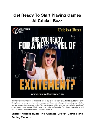 Get Ready To Start Playing Games At Cricket Buzz