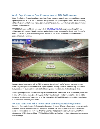 World Cup: Concerns Over Extreme Heat at FIFA 2026 Venues