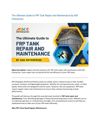 The Ultimate Guide to FRP Tank Repair & Maintenance