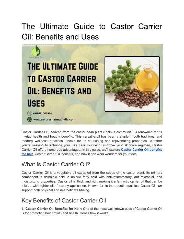 the ultimate guide to castor carrier oil benefits