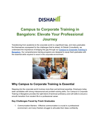 Tailored Campus to Corporate Training in Kolkata