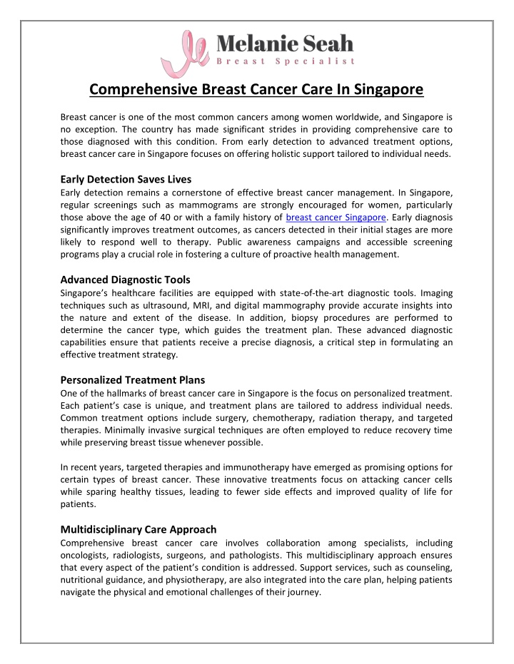 comprehensive breast cancer care in singapore