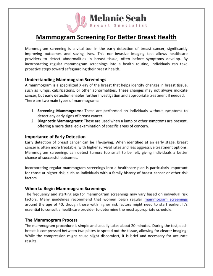 mammogram screening for better breast health