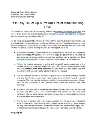 Is It Easy To Set Up A Prakratik Paint Manufacturing Unit?