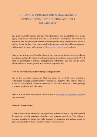 utilizing ai in restaurant management to optimize