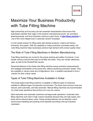 Maximize Your Business Productivity with Tube Filling Machine