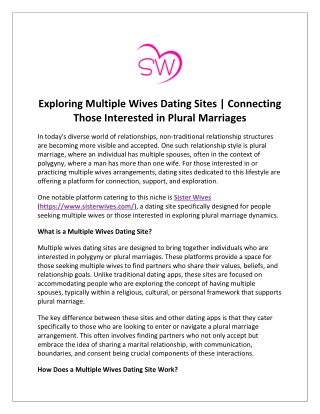 Exploring Multiple Wives Dating Sites  Connecting Those Interested in Plural Marriages